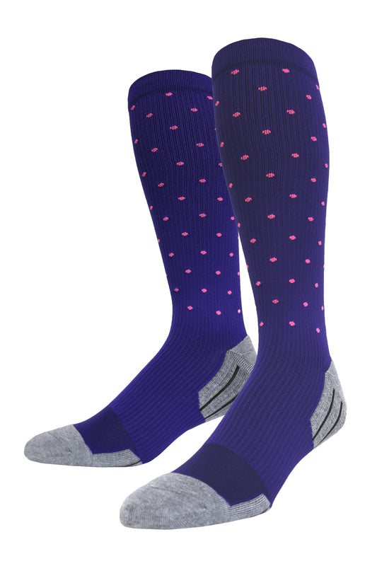 SkinDocSocks Compression Socks (15-20mmHg) - PURPLE/PINK DOTS