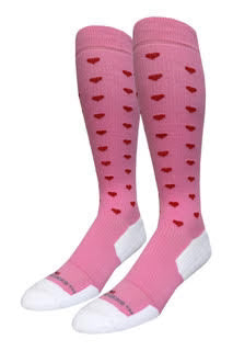 SkinDocSocks Compression Socks (15-20mmHg) - PINK WITH RED HEARTS